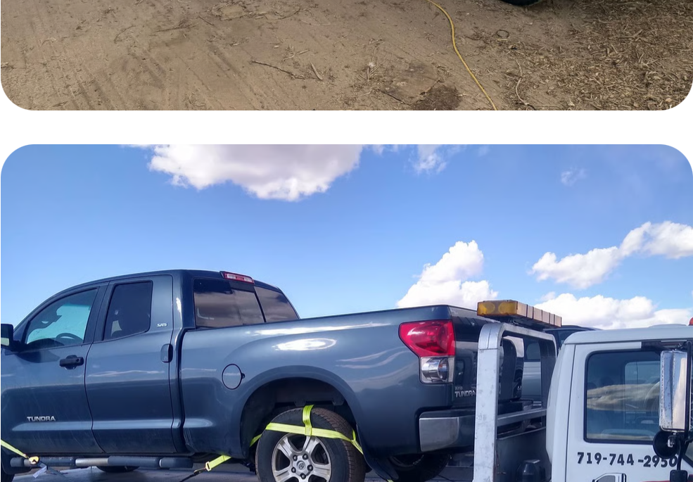 Tow truck rear view providing roadside assistance in Colorado Springs